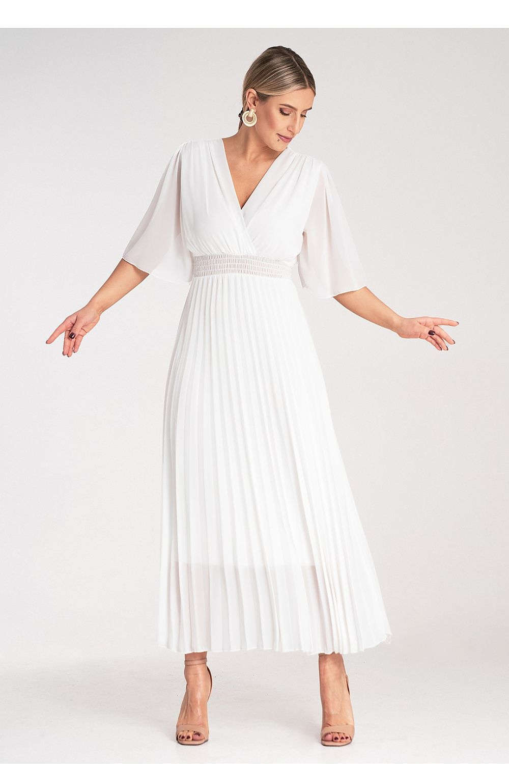 Women’s Flowy Maxi Dress with Pleated Hem and V-Neck