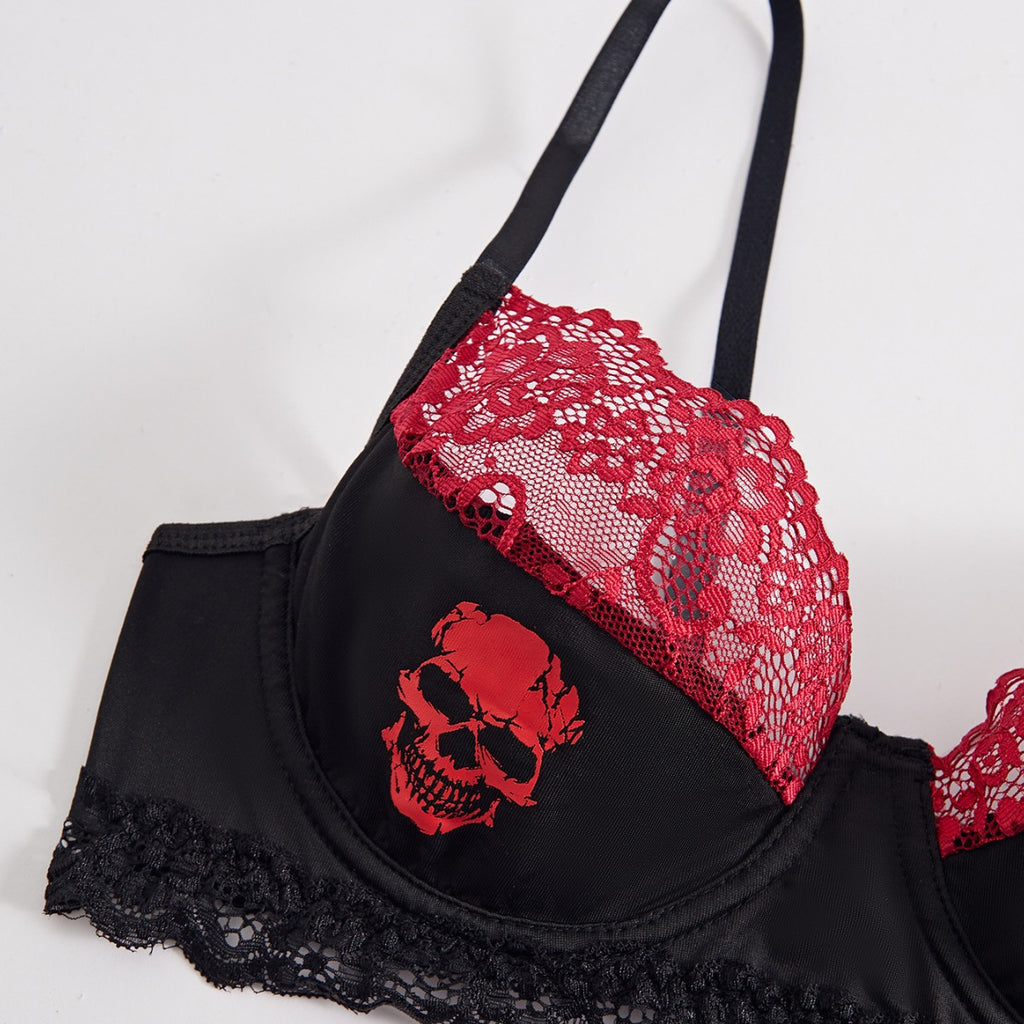 Women's Skull Print Contrast Color Fashion Bra – Stylish Sports Bra