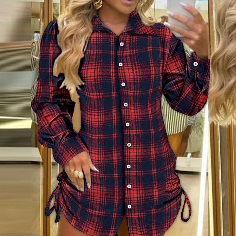 Brushed Flannel Plaid Long Sleeve Shirt Dress
