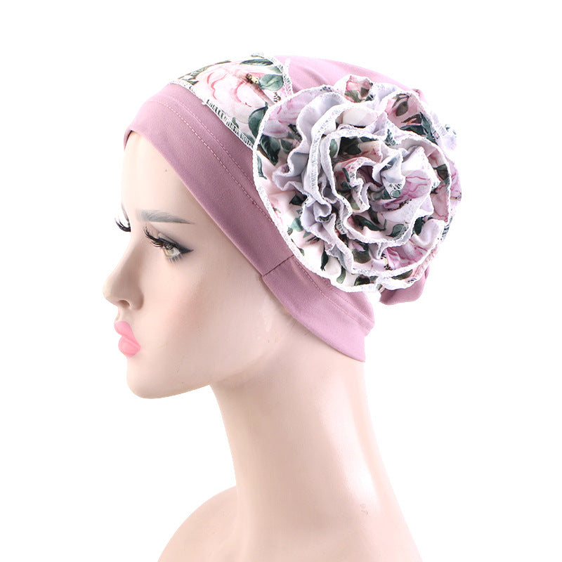 With Side Floral Design Headscarf-style Hat Chemo Postpartum Hair-protecting Cap