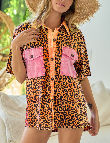 Womens Leopard-print Patchwork With Pockets And Print