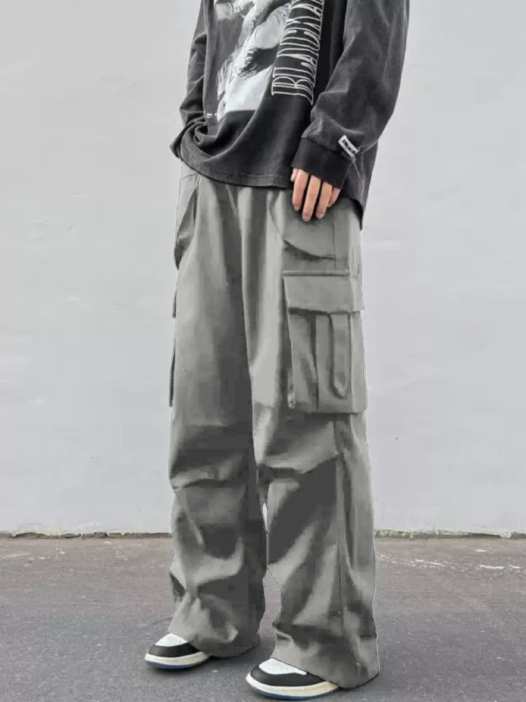 Mid-rise Wide-leg Parachute Pants Casual Slimming Workwear Trousers