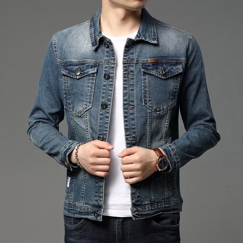Mens Denim Jacket Korean-StyleHandsome And Slim-Fit