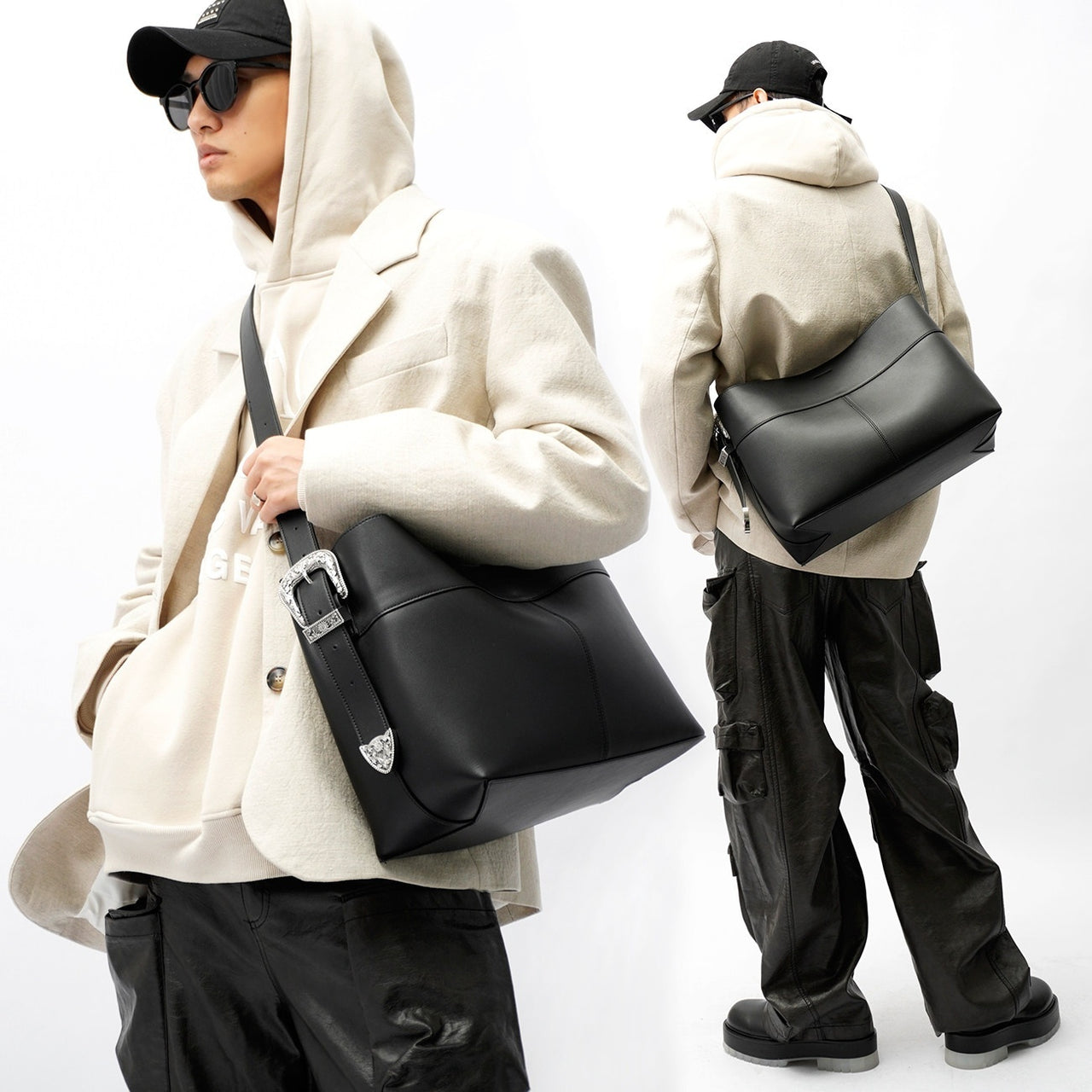 large silver designer bag for men metallic fashion shoulder bag niche style