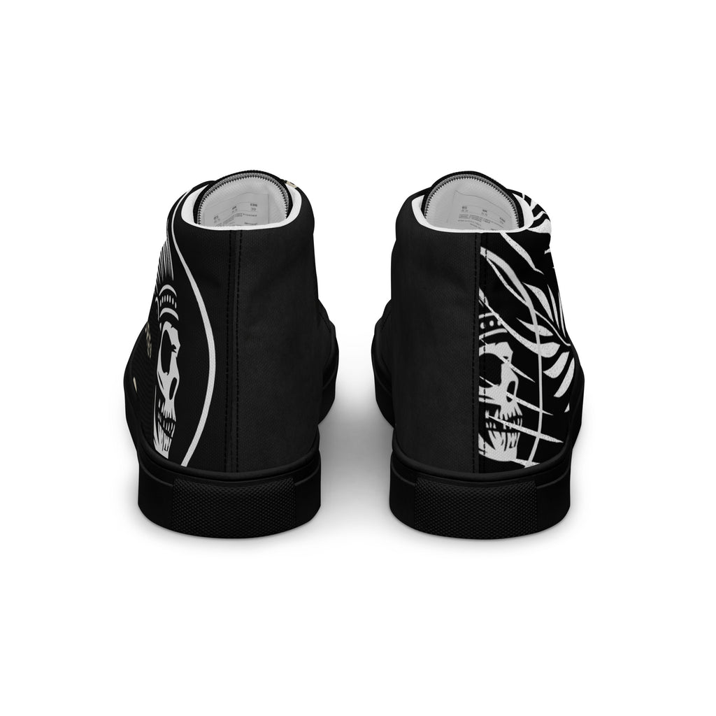 PLAYAAS CULTURE® Last Testament — Legacy High-Top sneaker featuring a black and white canvas design with bold graphic detailing, high-top silhouette, reinforced rubber sole, and premium streetwear aesthetic suitable for limited-edition luxury fashion.