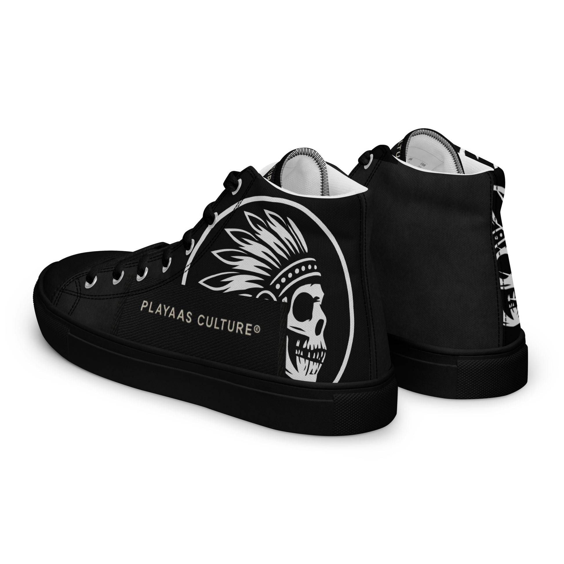 PLAYAAS CULTURE® Last Testament — Legacy High-Top sneaker featuring a black and white canvas design with bold graphic detailing, high-top silhouette, reinforced rubber sole, and premium streetwear aesthetic suitable for limited-edition luxury fashion.