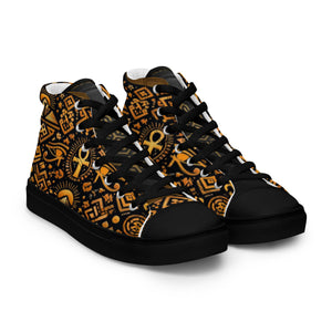 PLAYAAS CULTURE® Code of the Playa high-top canvas sneaker with black and gold symbolic design and luxury inner branding label