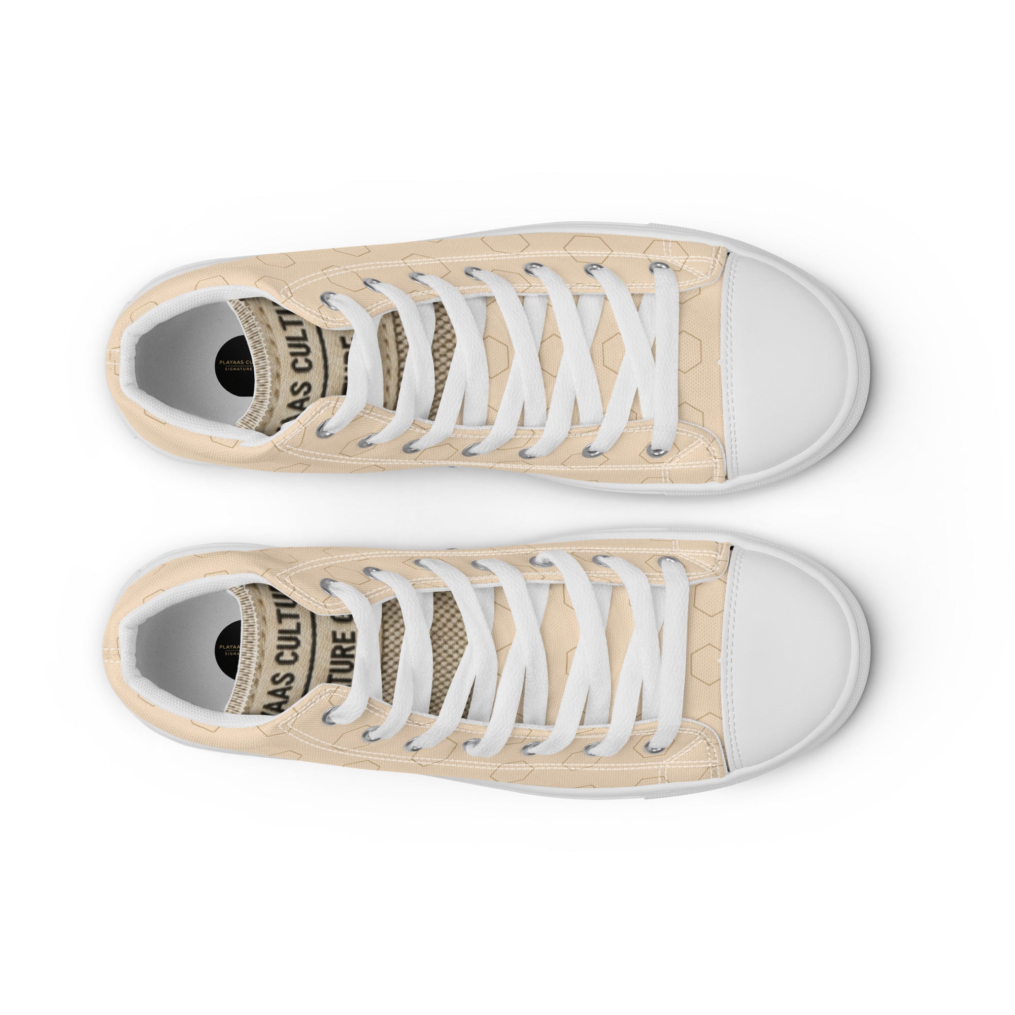 PLAYAAS CULTURE Signature Grid High premium canvas high-top sneakers in neutral sand color with geometric pattern