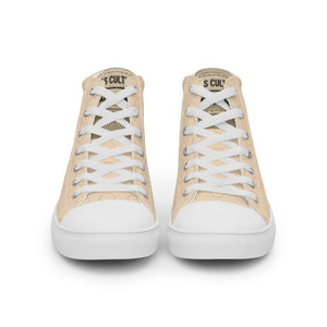 PLAYAAS CULTURE Signature Grid High premium canvas high-top sneakers in neutral sand color with geometric pattern