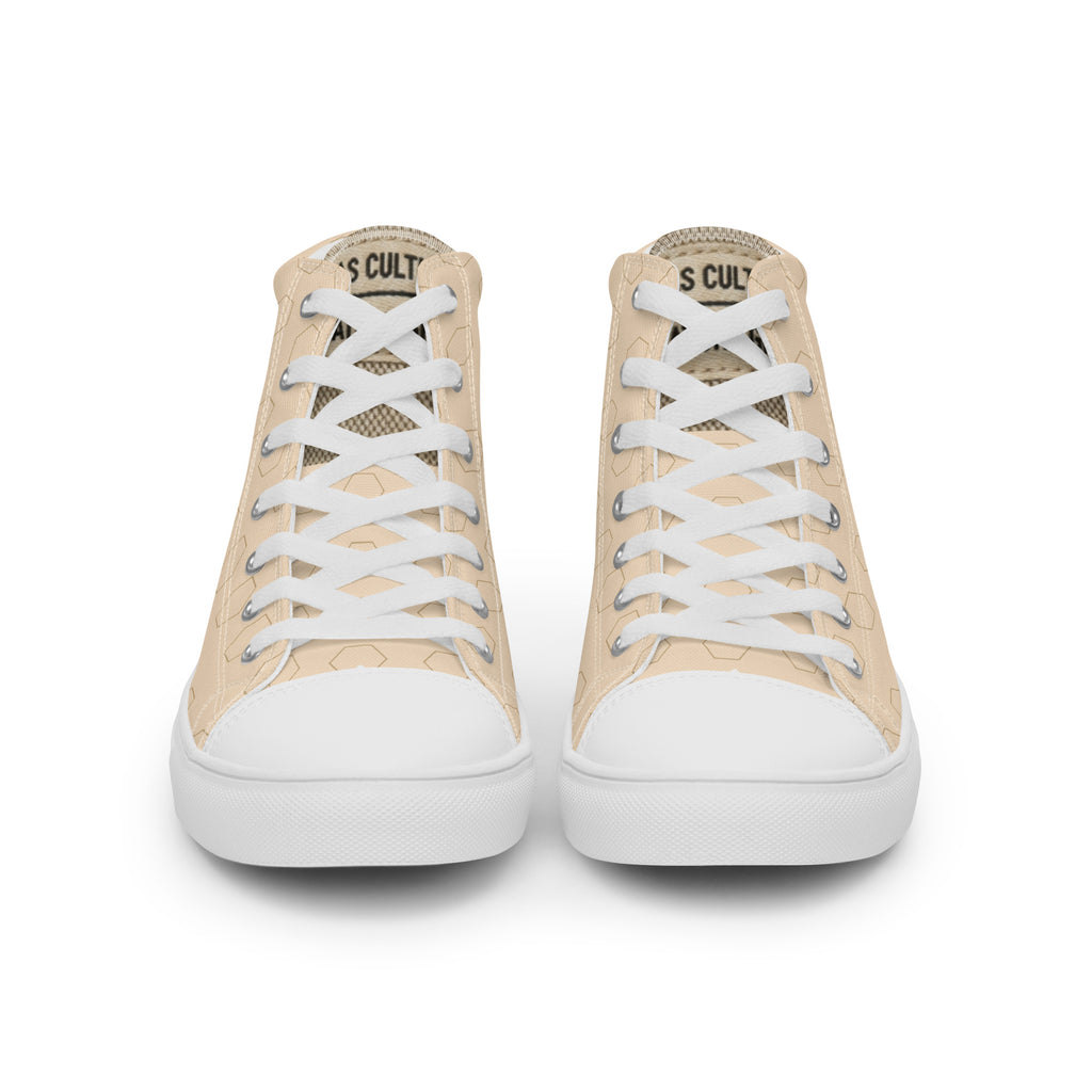 PLAYAAS CULTURE Signature Grid High premium canvas high-top sneakers in neutral sand color with geometric pattern