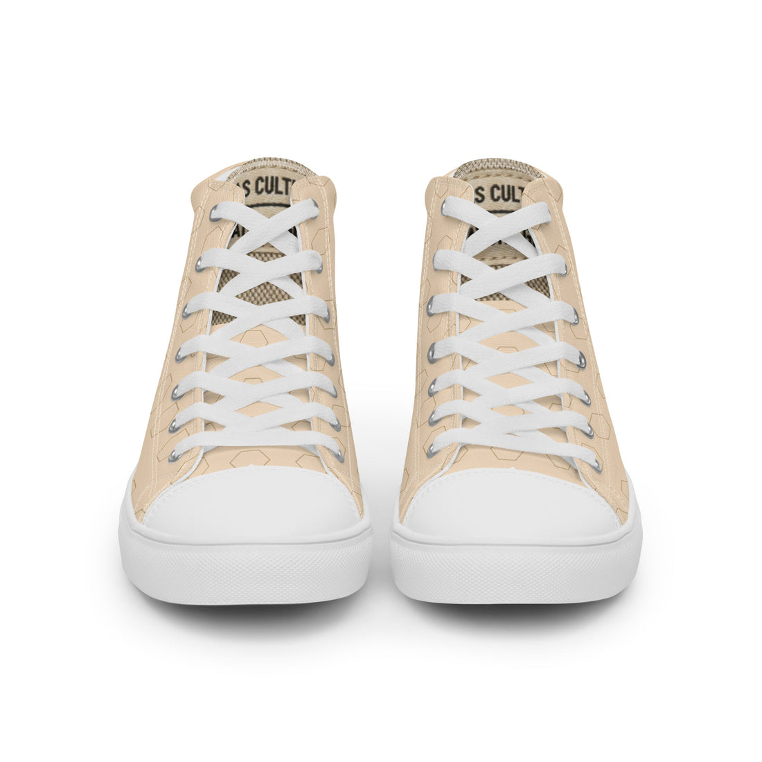 PLAYAAS CULTURE Signature Grid High premium canvas high-top sneakers in neutral sand color with geometric pattern
