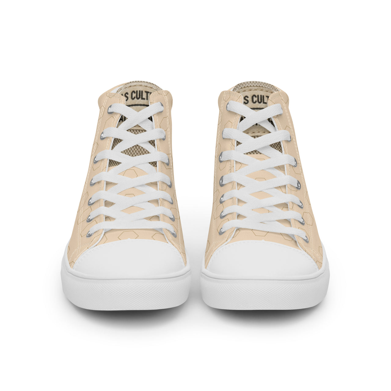 PLAYAAS CULTURE Signature Grid High premium canvas high-top sneakers in neutral sand color with geometric pattern