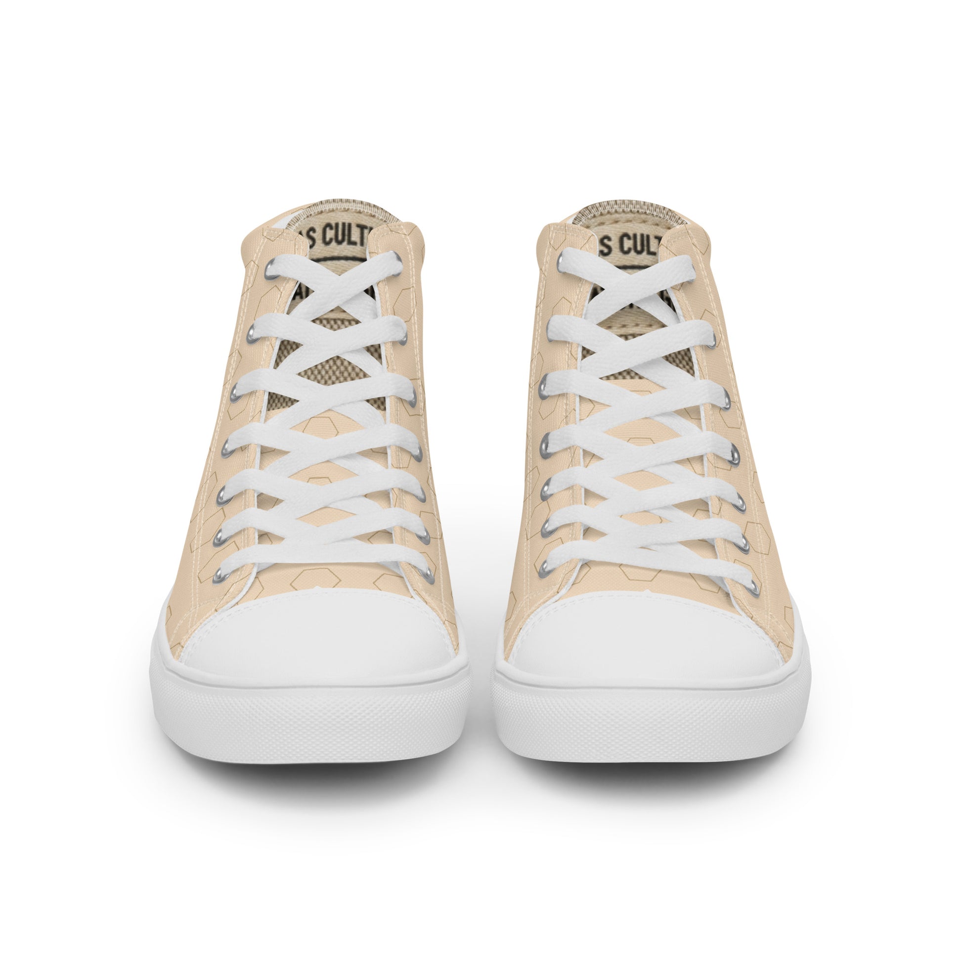 PLAYAAS CULTURE Signature Grid High premium canvas high-top sneakers in neutral sand color with geometric pattern