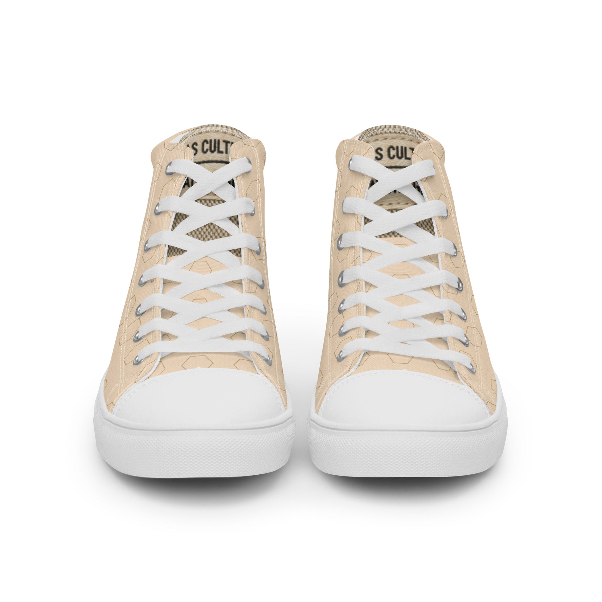 PLAYAAS CULTURE Signature Grid High premium canvas high-top sneakers in neutral sand color with geometric pattern