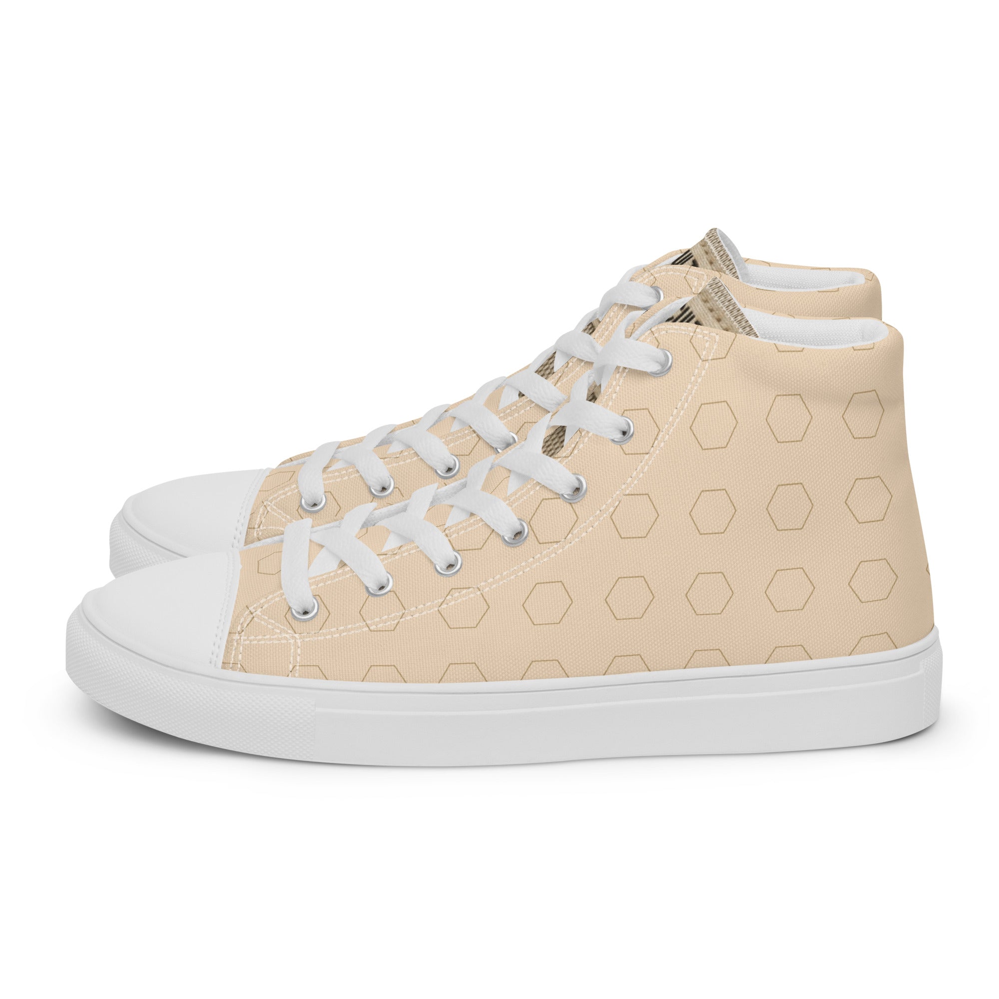 PLAYAAS CULTURE Signature Grid High premium canvas high-top sneakers in neutral sand color with geometric pattern