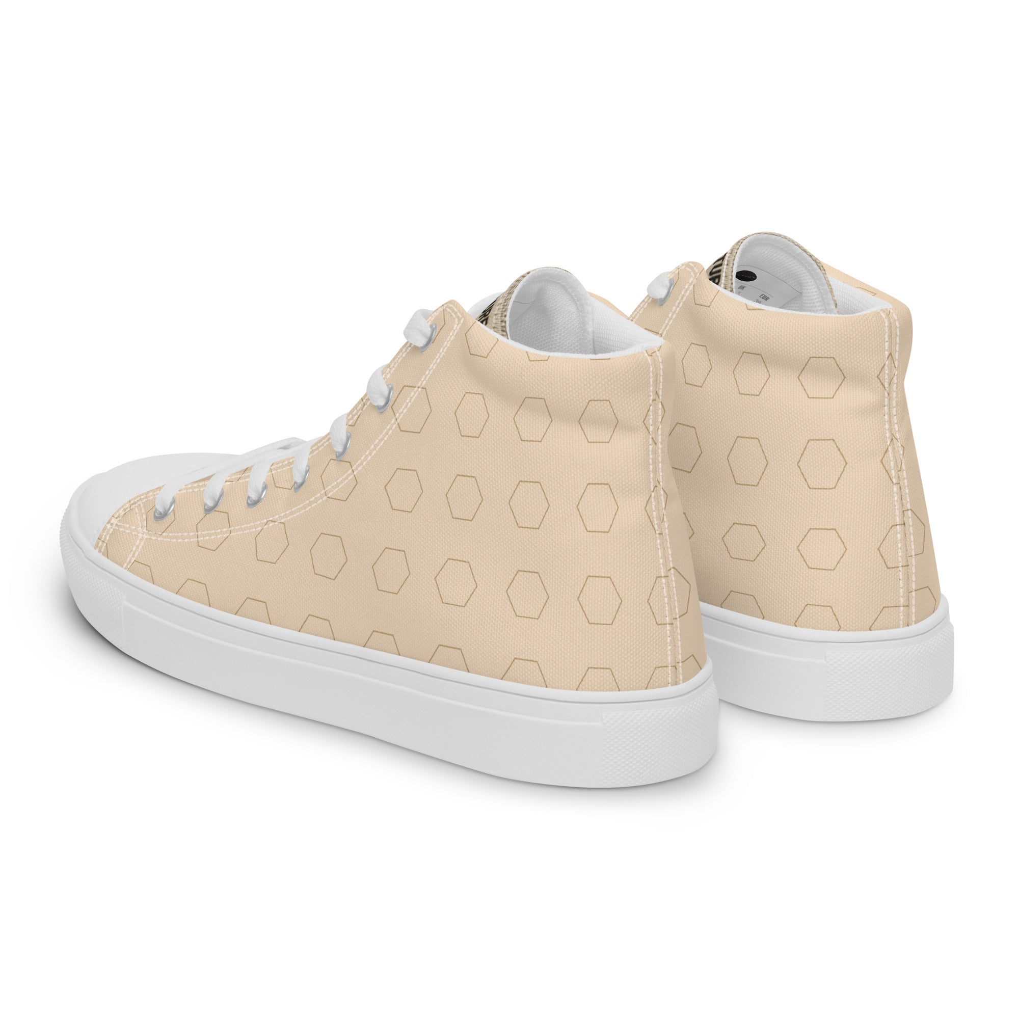 PLAYAAS CULTURE Signature Grid High premium canvas high-top sneakers in neutral sand color with geometric pattern