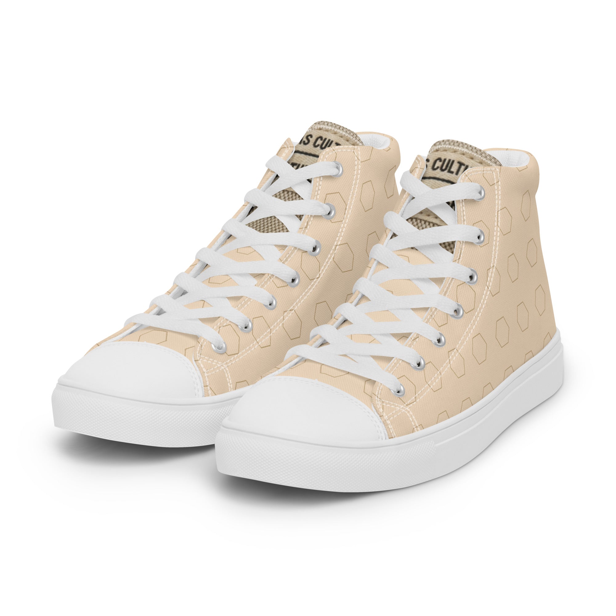PLAYAAS CULTURE Signature Grid High premium canvas high-top sneakers in neutral sand color with geometric pattern