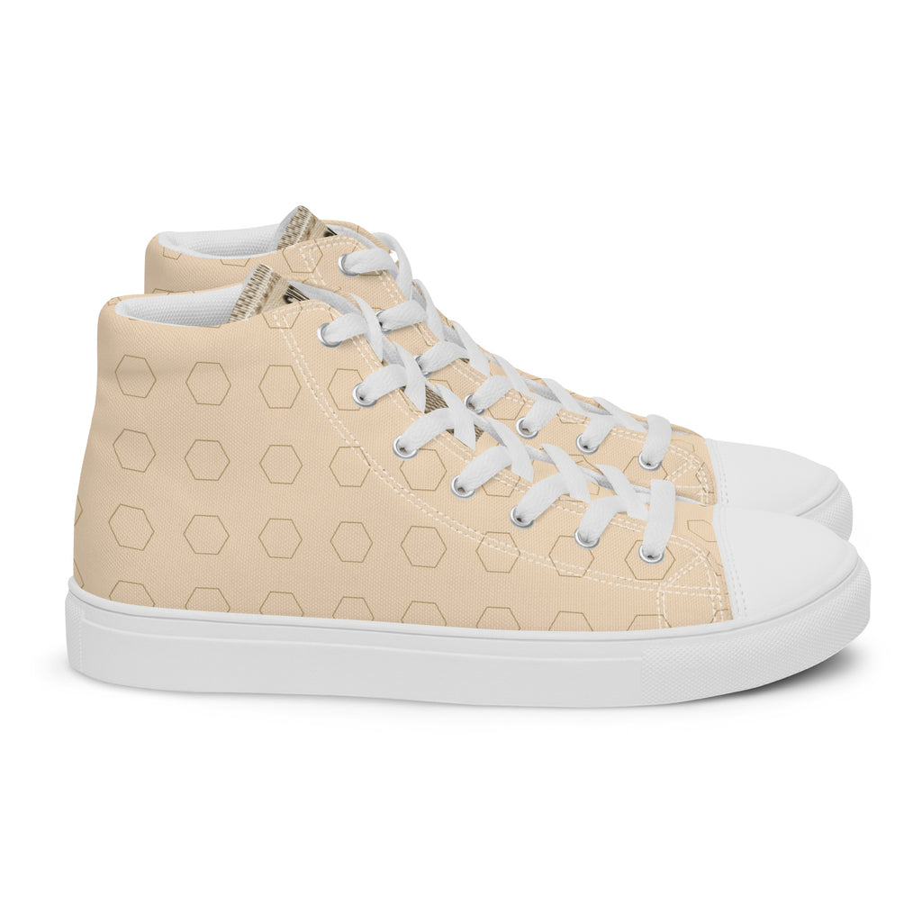 PLAYAAS CULTURE Signature Grid High premium canvas high-top sneakers in neutral sand color with geometric pattern
