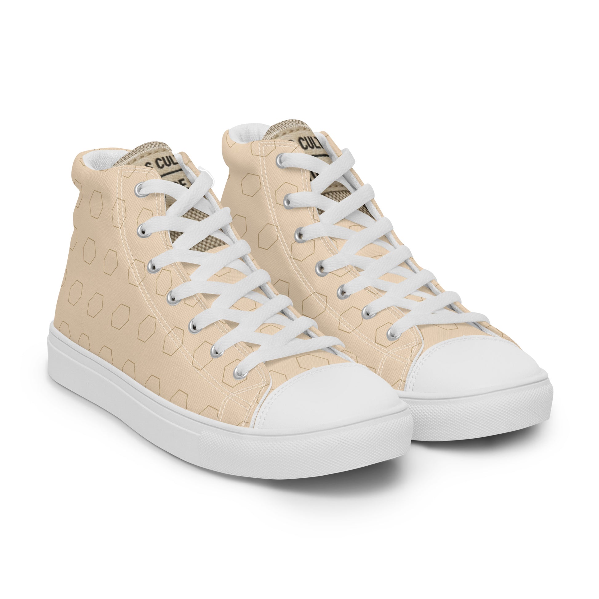 PLAYAAS CULTURE Signature Grid High premium canvas high-top sneakers in neutral sand color with geometric pattern