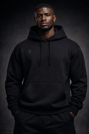 Black Skull Life hoodie by PLAYAAS CULTURE® featuring a large skull graphic on the back and a minimal skull icon on the front, premium streetwear design.