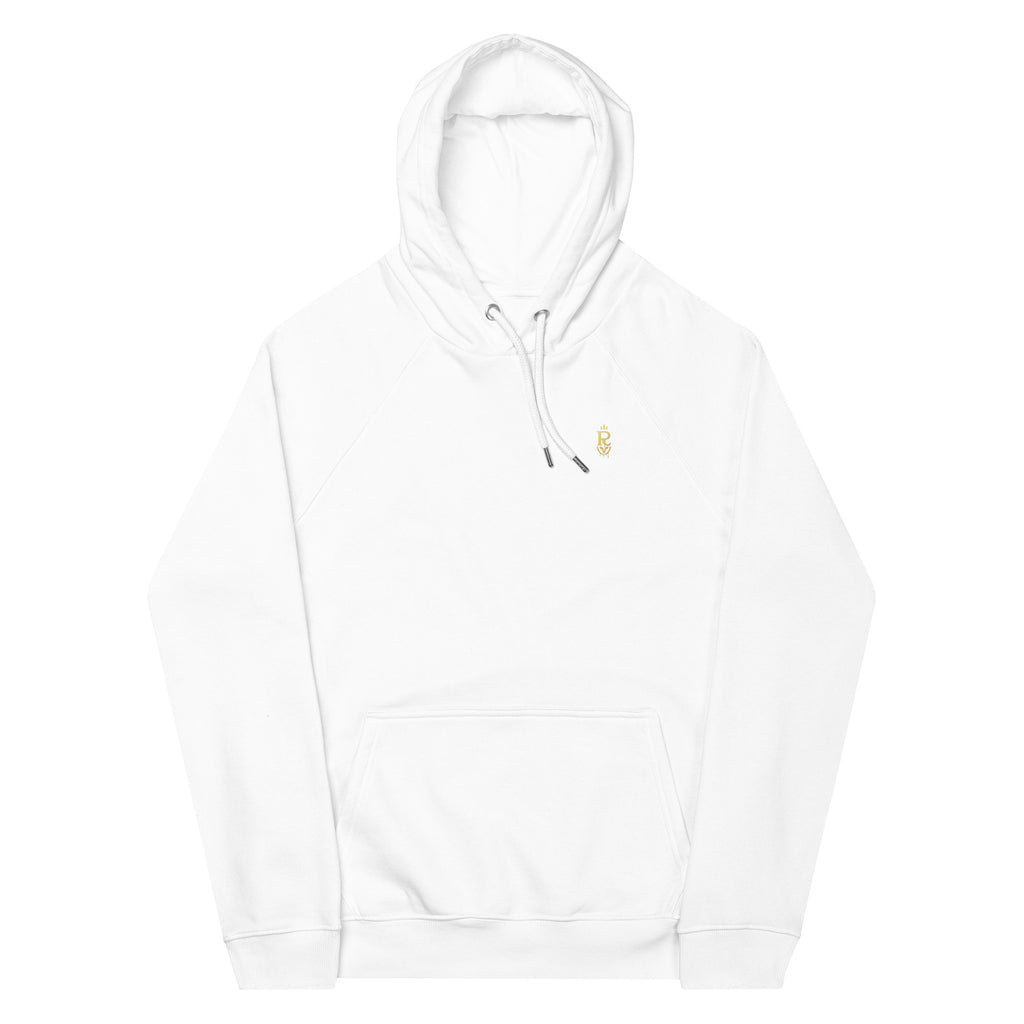 White unisex streetwear hoodie with detailed skull graphic and distressed artwork on back