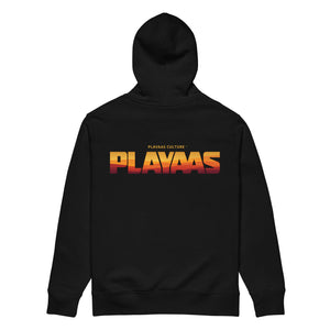 PLAYAAS CULTURE® luxury streetwear hoodie featuring a bold architectural PLAYAAS wordmark with a refined abstract interior pattern on a structured heavyweight silhouette.