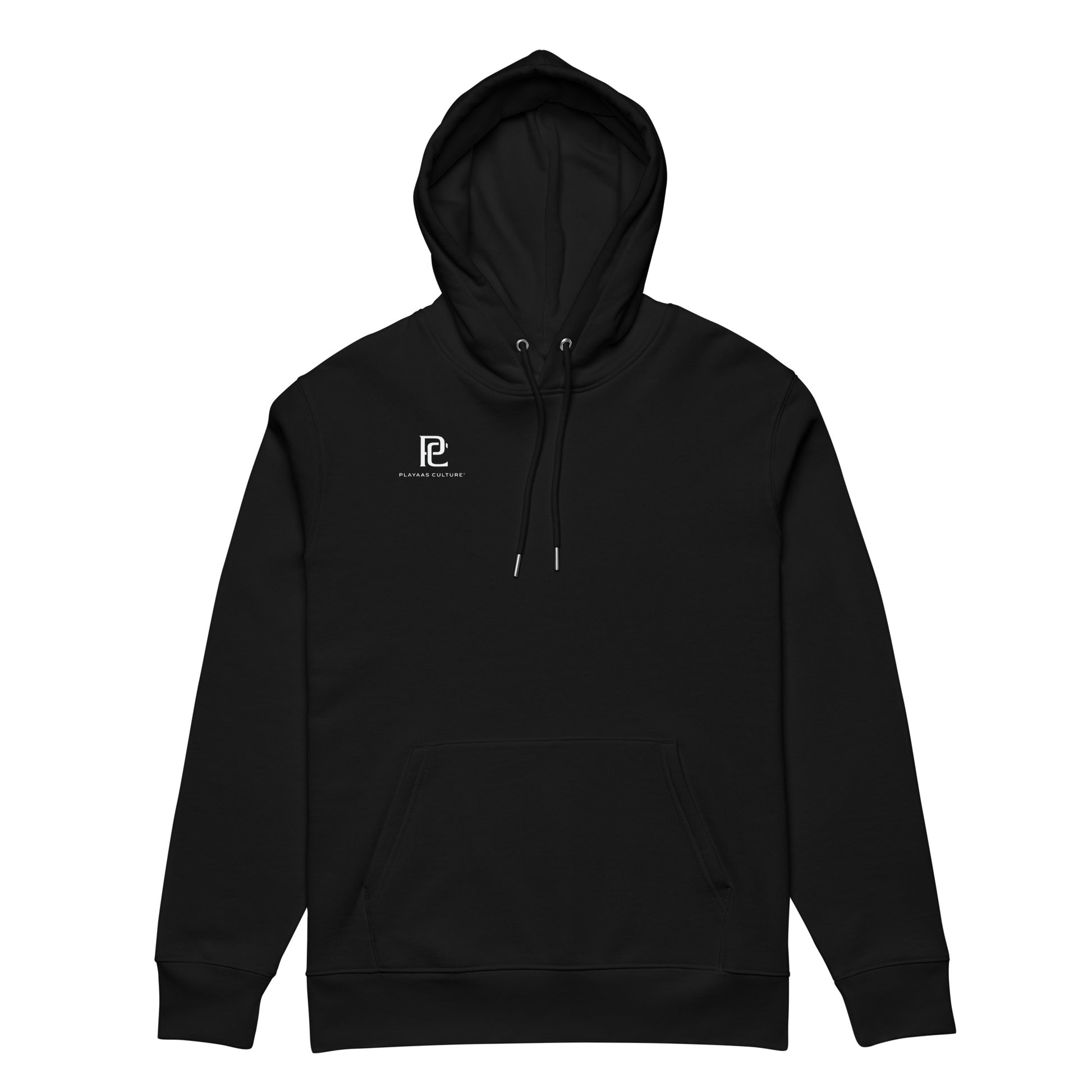 PLAYAAS CULTURE® luxury streetwear hoodie featuring a bold architectural PLAYAAS wordmark with a refined abstract interior pattern on a structured heavyweight silhouette.