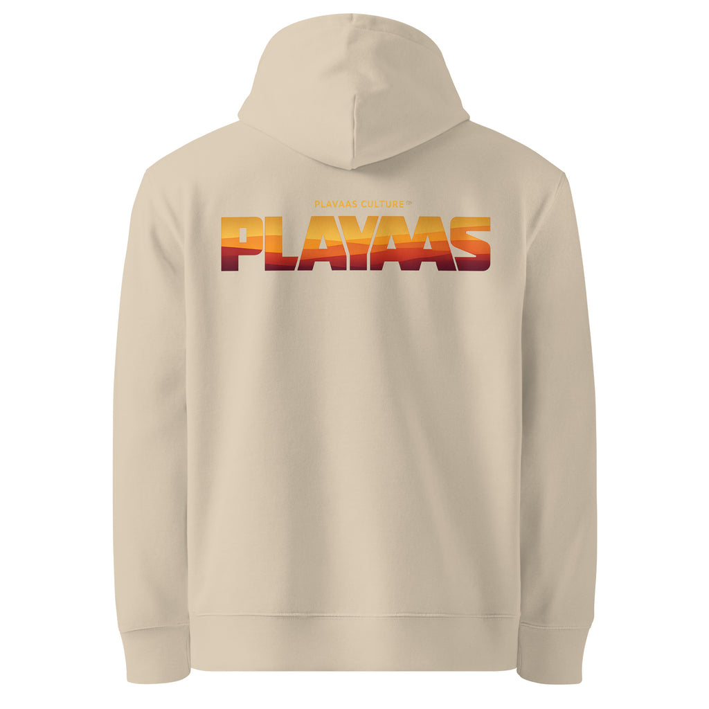 PLAYAAS CULTURE® luxury streetwear hoodie featuring a bold architectural PLAYAAS wordmark with a refined abstract interior pattern on a structured heavyweight silhouette.