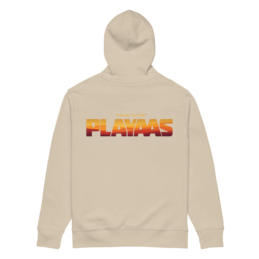 PLAYAAS CULTURE® luxury streetwear hoodie featuring a bold architectural PLAYAAS wordmark with a refined abstract interior pattern on a structured heavyweight silhouette.