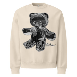 Close-up of teddy bear graphic on PLAYAAS CULTURE® Cultured oversized heavyweight sweatshirt.