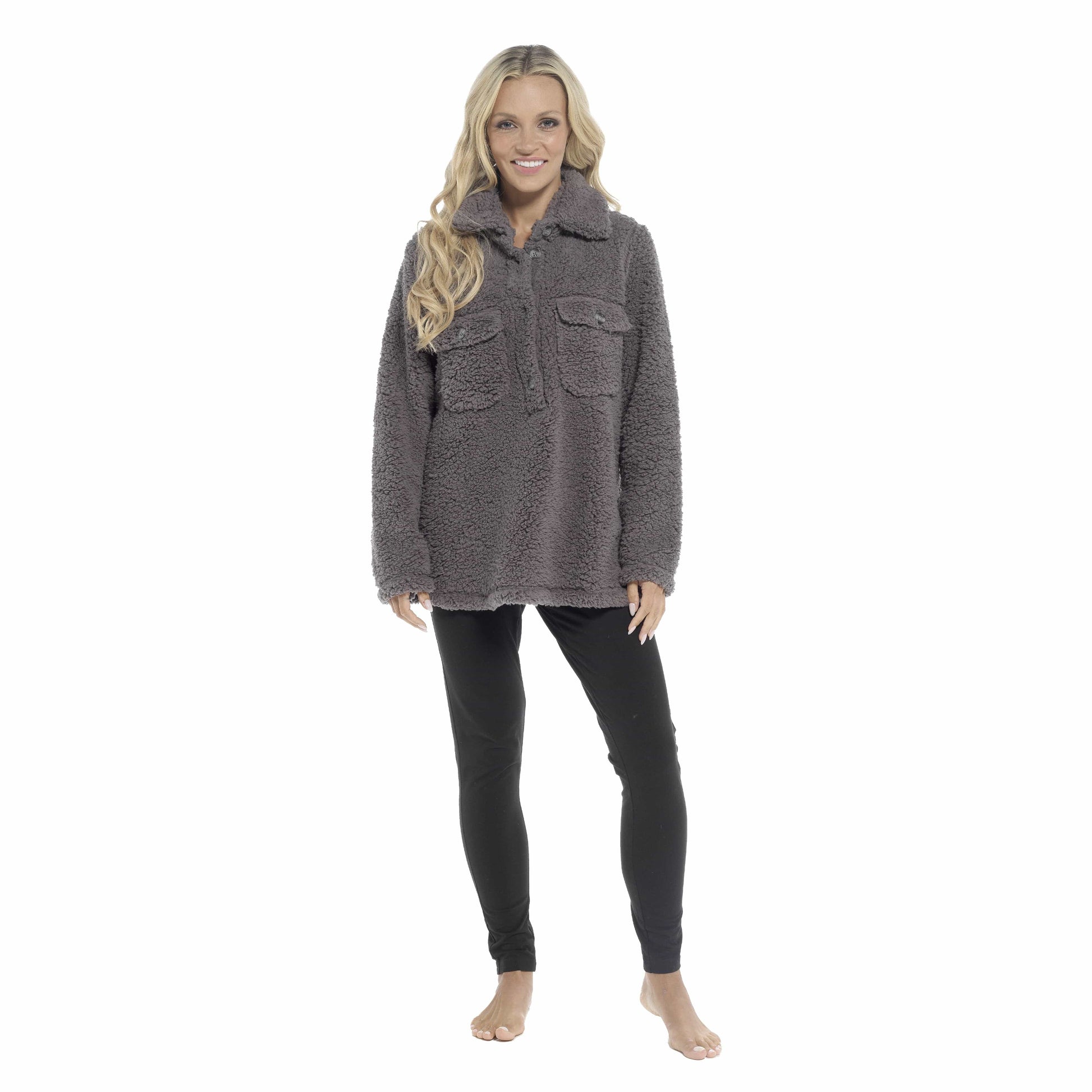OLIVIA ROCCO Womens Sherpa Top and Leggings Lounge Set with double pockets in soft lightweight fabric for chilly days