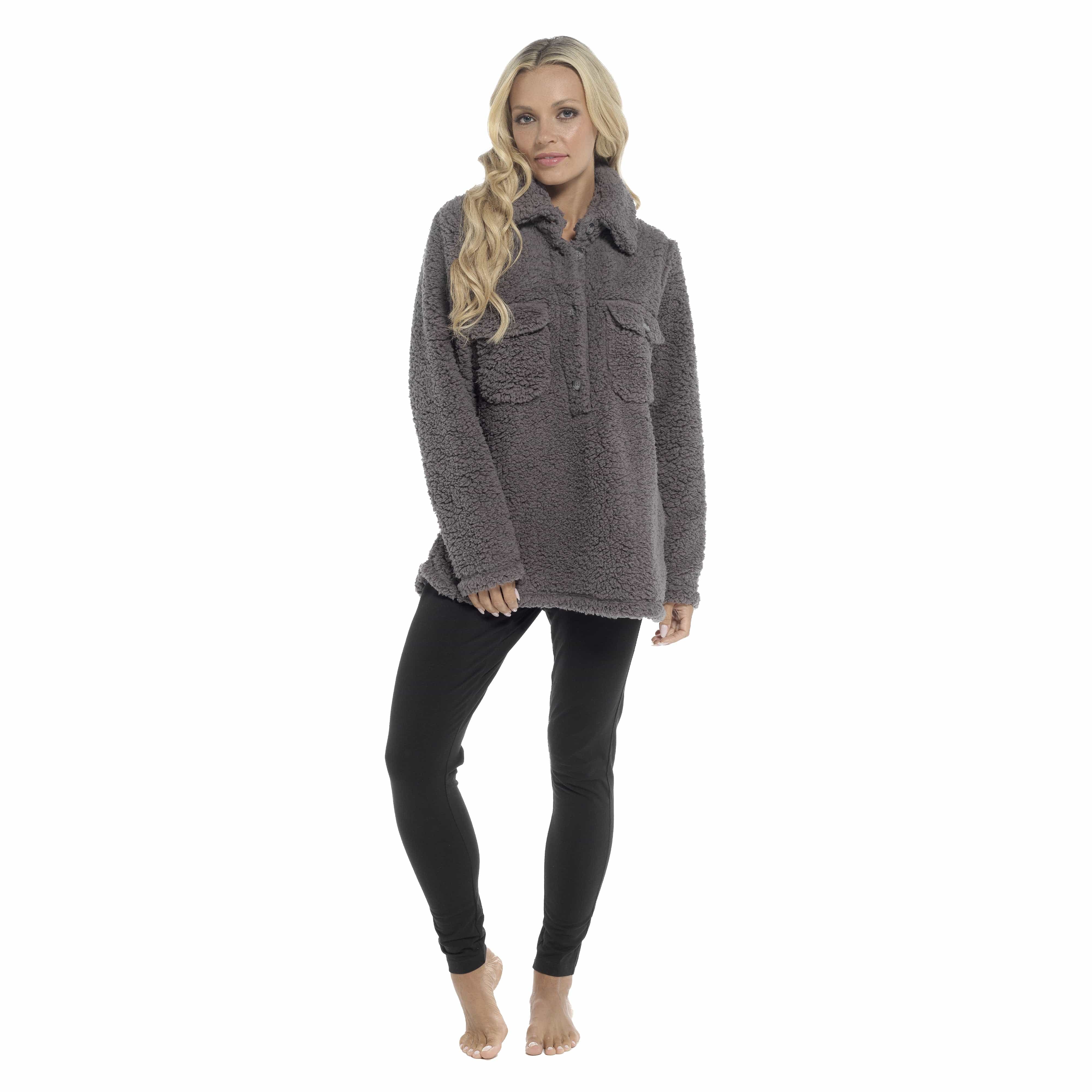 OLIVIA ROCCO Womens Sherpa Top And Leggings Lounge Set With Double Pockets Long Sleeve Lightweight Pajamas Ideal For Chilly Days