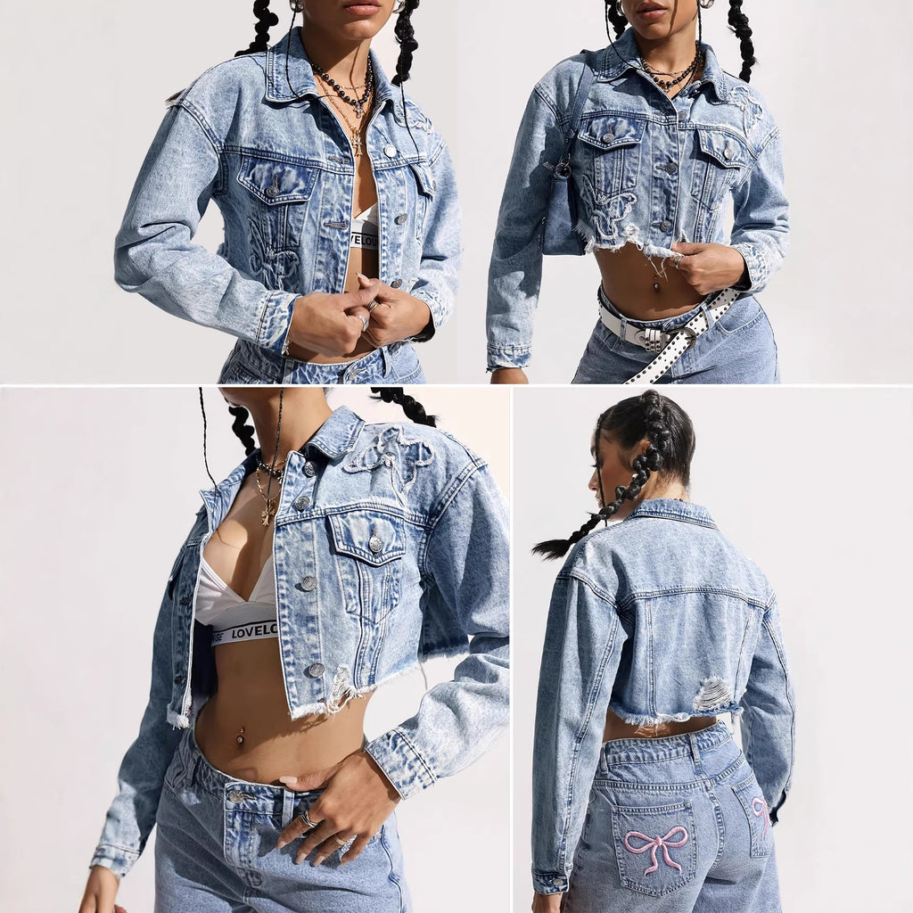 womens retro slim fit denim jacket vintage fitted jean jacket casual street style women fashion outfit